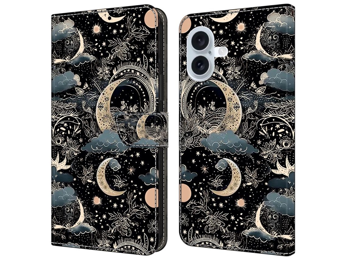 Capa Em Couro Pu Com Suporte Para Apple Iphone 16 Plus - Lua