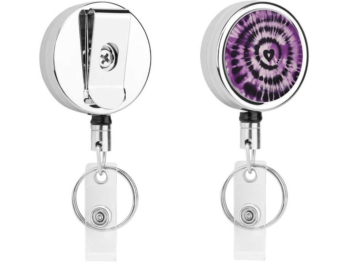 Porta Crachás Tie Dye Roxo Metal, Porta Crachás Retráteis, Crachá Chaveiros E Prendedores