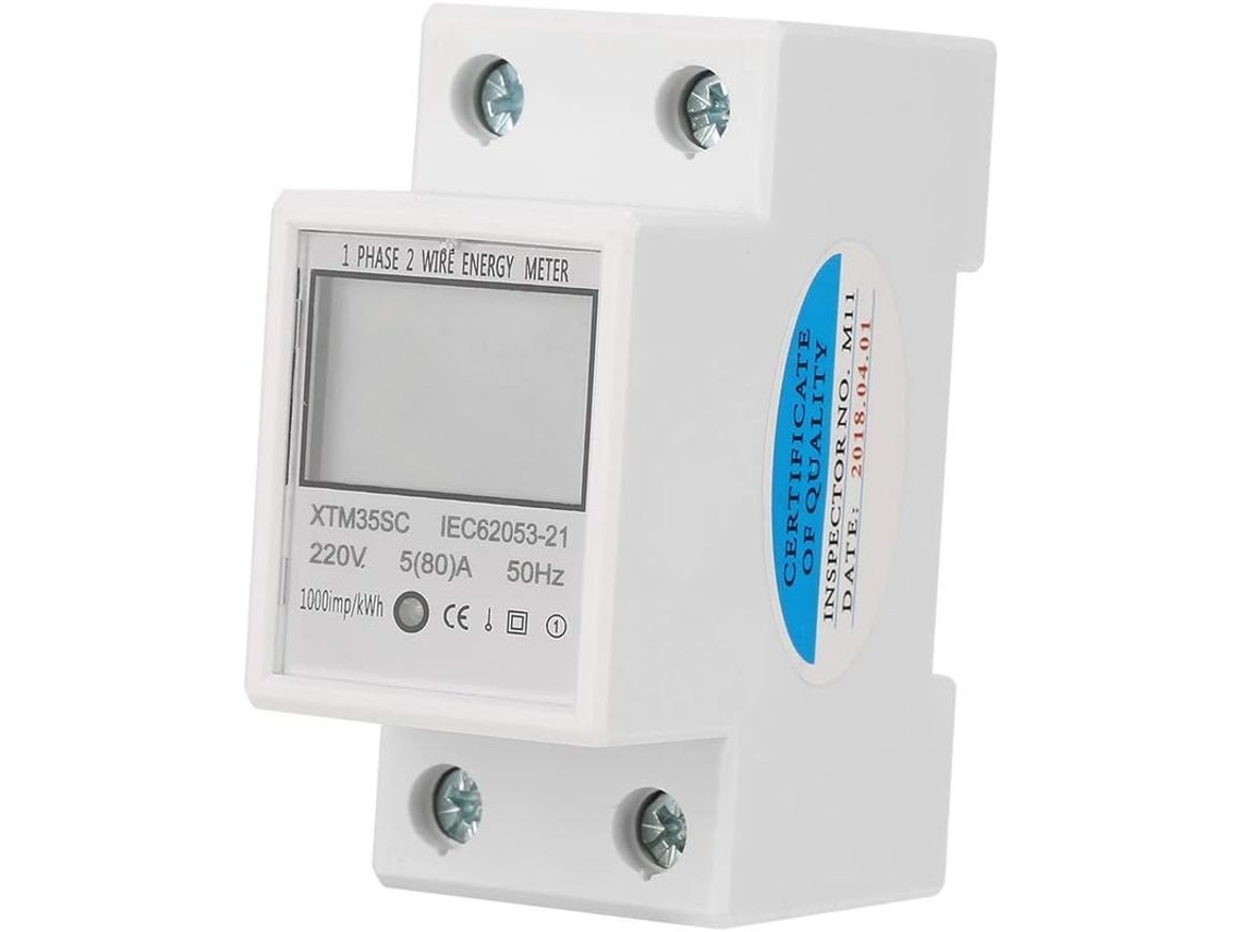 Medidor de energia digital monofásico 220V 5(80)A 2 fios 2P com LCD para instalação em trilho DIN