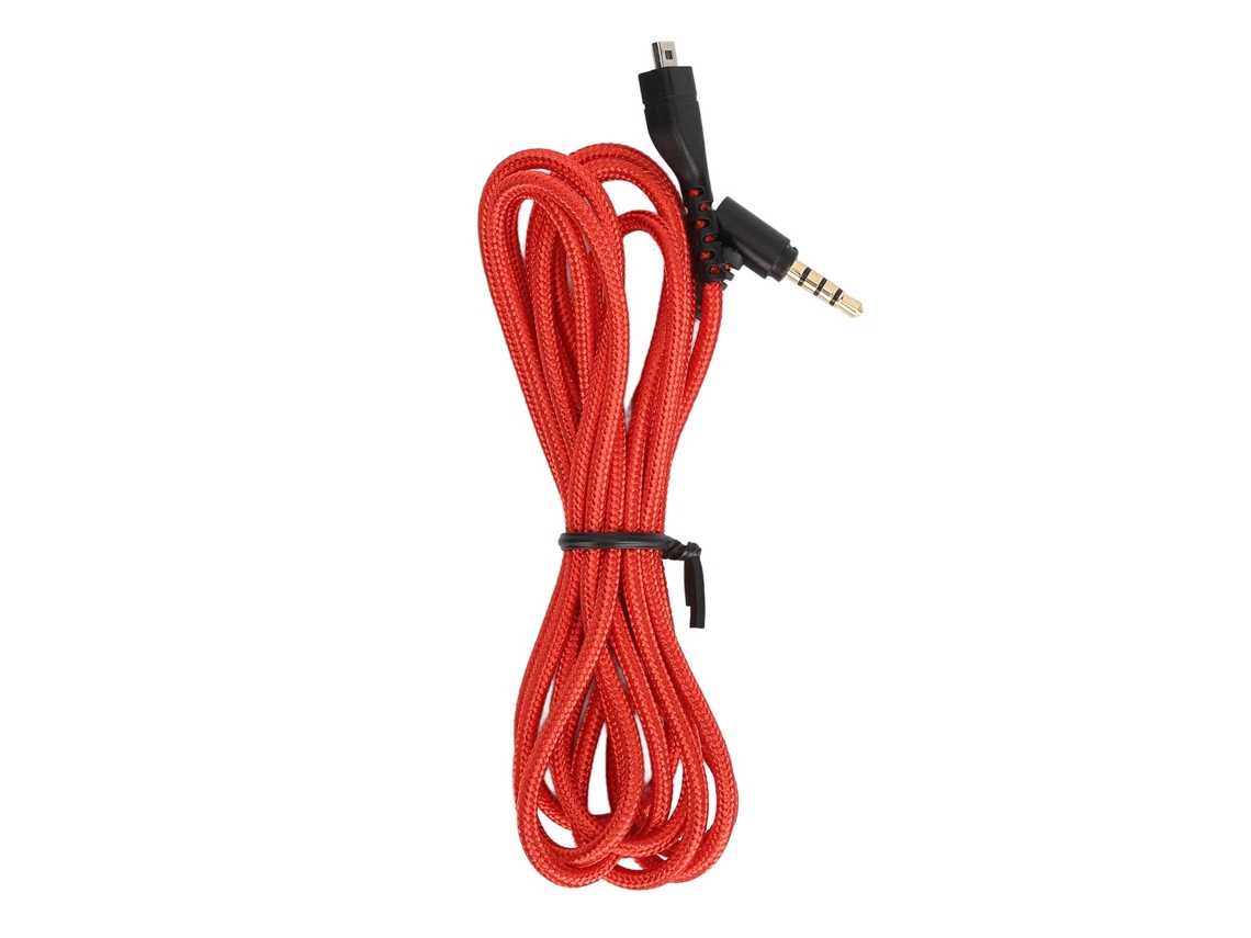 Cabo de áudio trançado para fones, plug angulado, vermelho EOOCOO