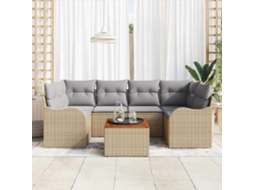 Vidaxl Conjunto De Sofá De Jardim 7 Unid. Bege E Cinza Claro Vime Pe