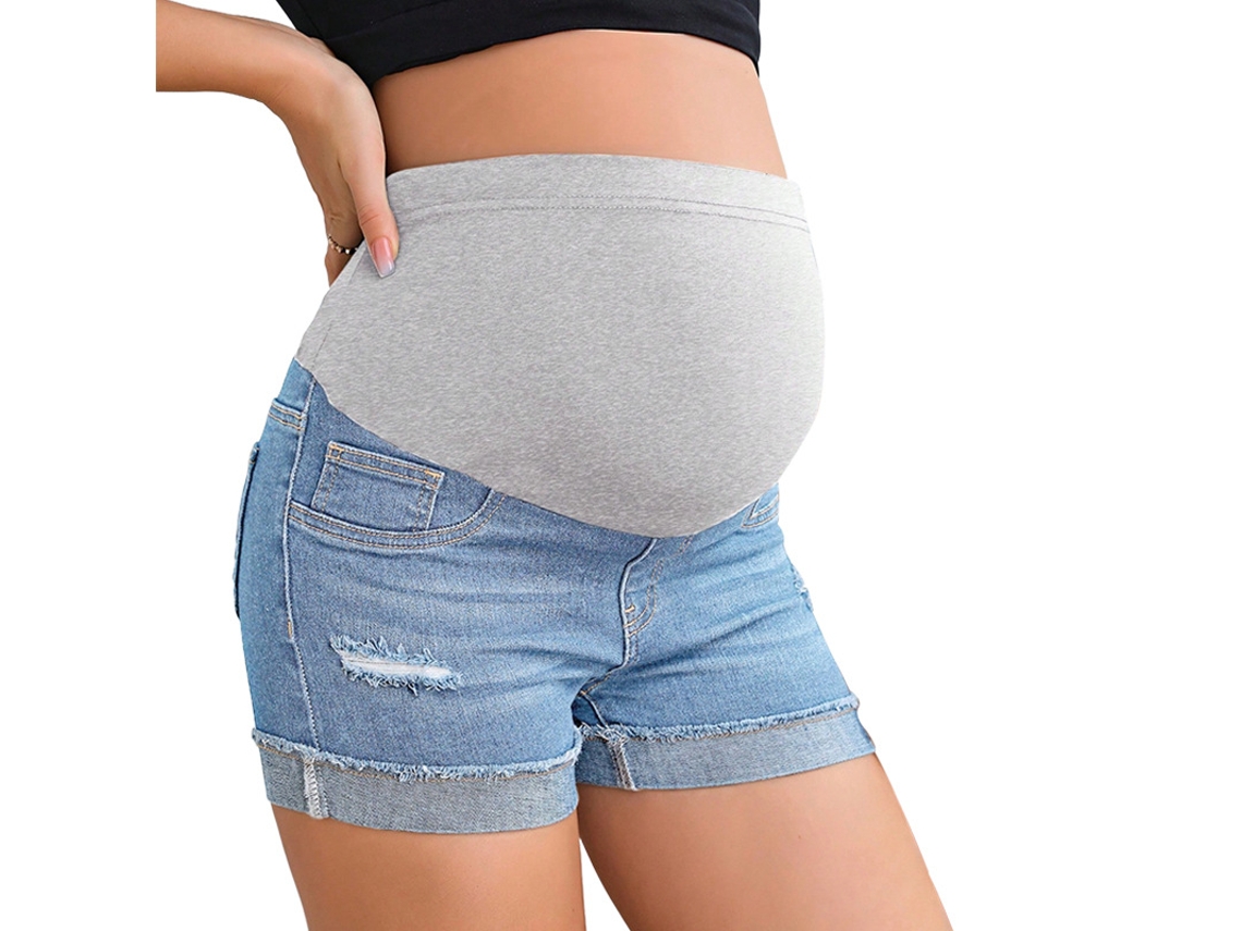 Shorts Jeans de Maternidade Femininos, Cintura Alta Ajustável para Suporte Durante a Gravidez, Azul Claro, XL PANOONA