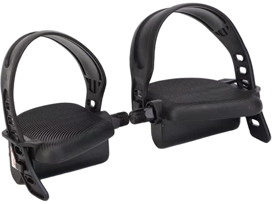 Pedais antiderrapantes para bicicleta ergonômica com altura ajustável.