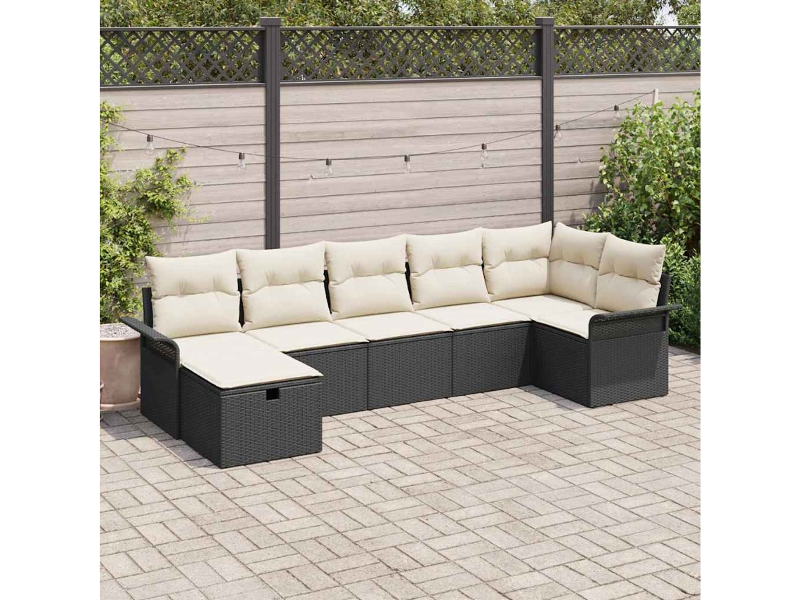 Conjunto De Sofá De Jardim 7 Pcs Preto Rattan Sintético Haochrymec
