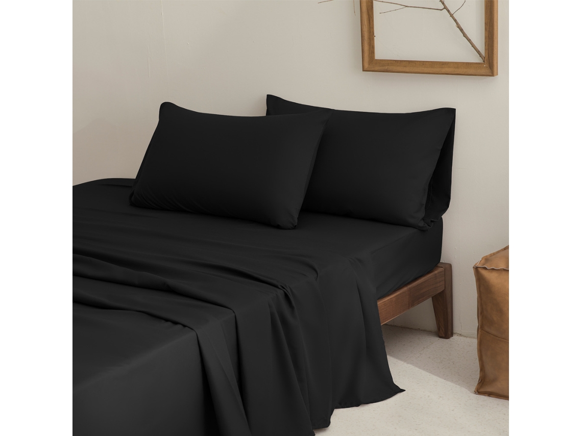 Conjunto Lençóis 4 Peças Lençol De Baixo 152x203*26cm Lençol De Cima 228*259cm 2 Fronhas 76x50cm Microfibra Preto Hexinyigjly