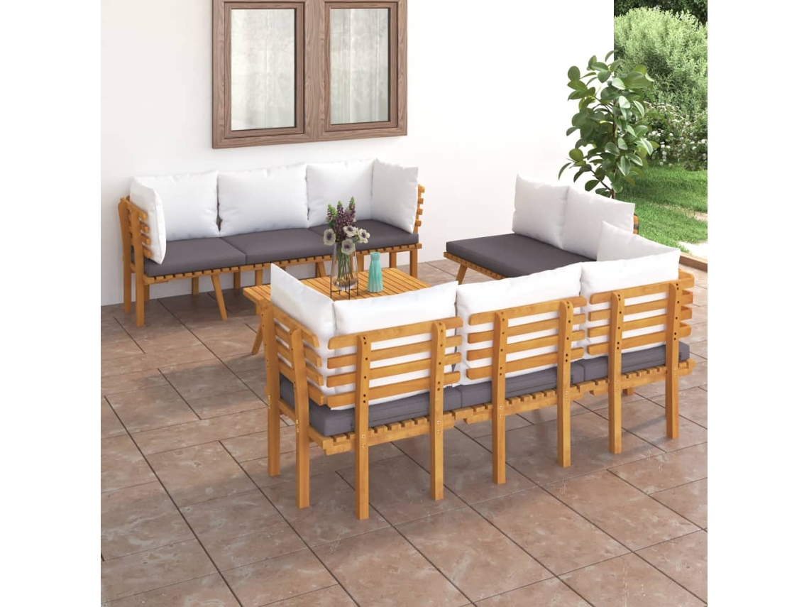 Conjunto Lounge Jardim 8 Peças Com Almofadões Acácia Maciça Dkd Home Decor