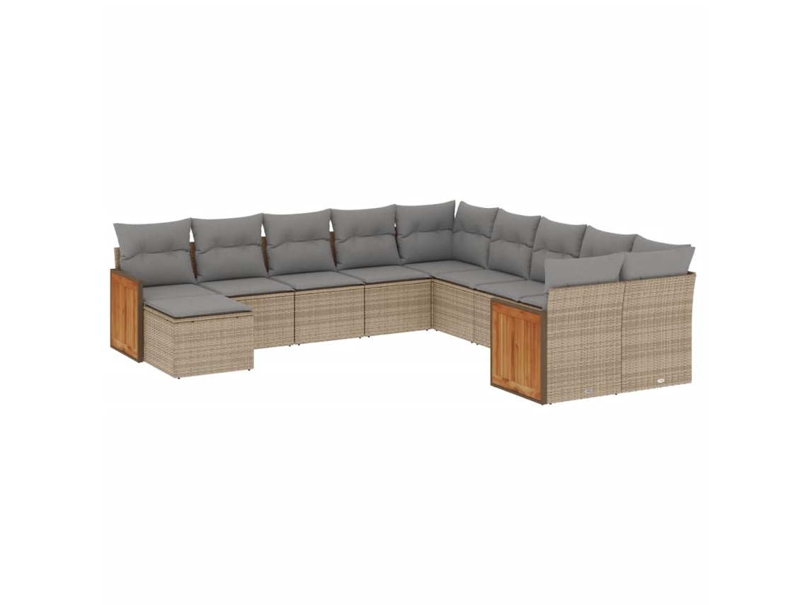 Conjunto de 11 sofás de jardim com almofadões Vime Pe Bege MAISON EXCLUSIVE