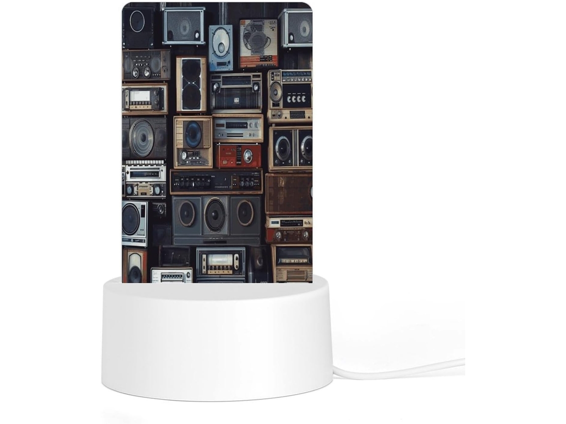 Luminária de parede LED em acrílico com plugue, luz noturna de plástico com estampa de boombox, luz noturna para quarto.