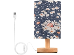 Abajur De Cabeceira Com Impressão Margaridas Para Quarto, Portas De Carregaje USB C, Luminária De Mesa Cabeceira