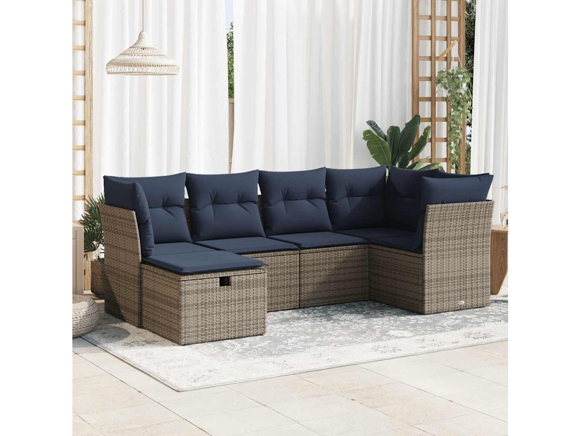 Vidaxl 6 Pcs Conjunto Sofás De Jardim Com Almofadões Vime Cinzento