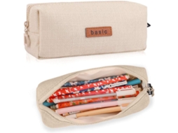 Estojo para Lápis em Algodão e Linho, Nécessaire de Maquiagem, Organizador de Escritório, Porta, Moedas, Bolsa de Cosméticos, Bege BRILVIBERA
