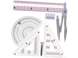 Kit De Geometria Escolar Com Transferidor E Régua Triangular, 7 Peças
