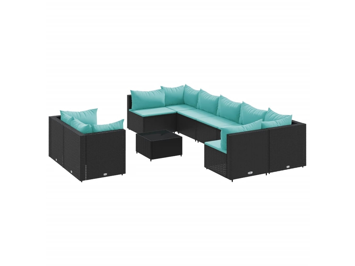 Conjunto 10 Sofás De Jardim C/ Almofadões Vidaxl Vime Pe Preto