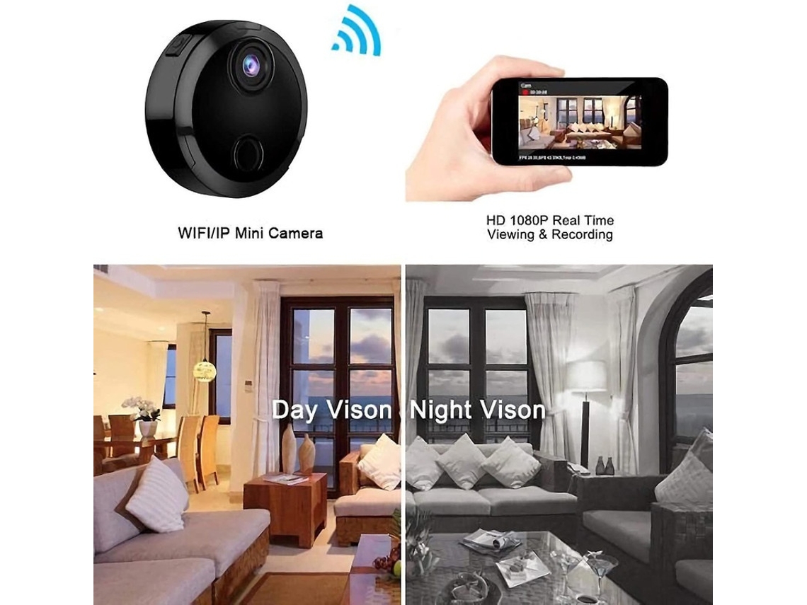 Lurelia Câmara De Vigilância Compacta Vsm-200, Full Hd 1080p, Wi-fi, Visão Noturna Iv, Deteção De Movimento, Preto