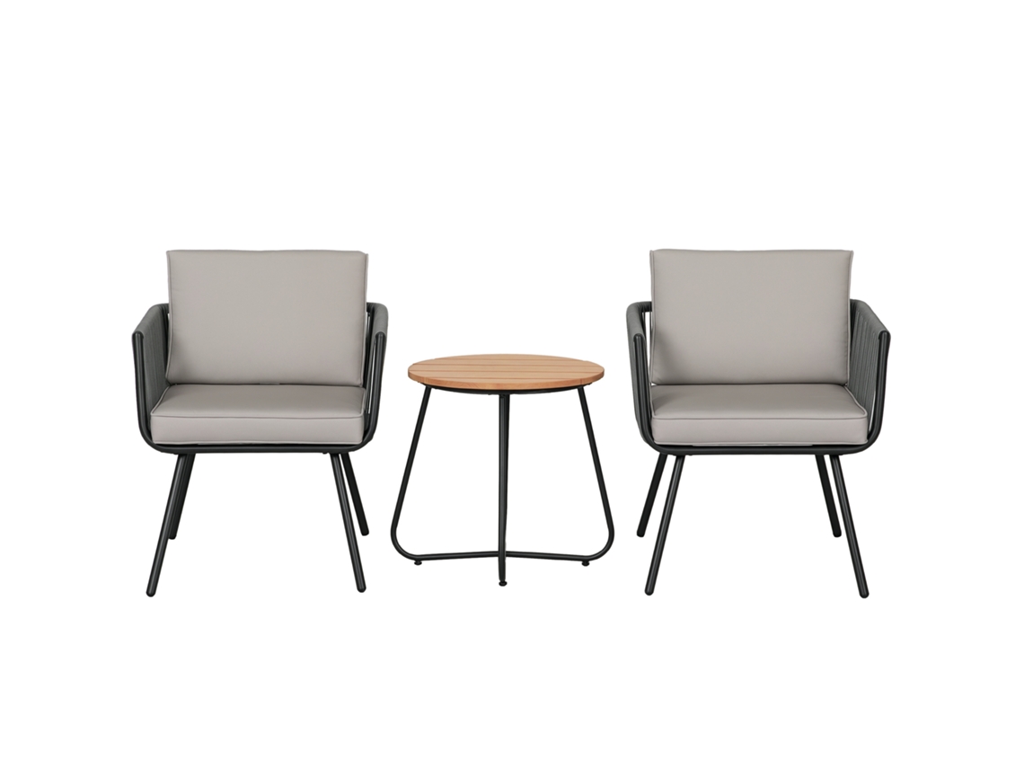 Conjunto de Móveis de Jardim Aço e Vime Pe Cor Cinzento 61x64x64 cm Outsunny