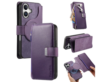 Caseneo Capa Em Couro Pu, Magnético Para Apple Iphone 16 Roxo