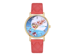 Relógio de Pulso Feminino Fashion com Pulseira de Couro Pu e Movimento de Quartzo Vermelho