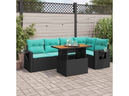 Vidaxl 6 Pcs Conjunto Sofás De Jardim C/ Almofadões Vime Pe Preto