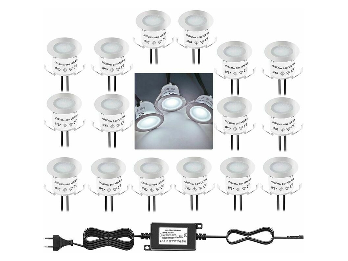 Conjunto De 16 Mini Spots Led Embutidos Exteriores, Ip67 À Prova Dágua, Luz Natural Bladu 4500k, Lâmpada De Chão 32mm 0,6w Dc12v Para Caminho Terraço