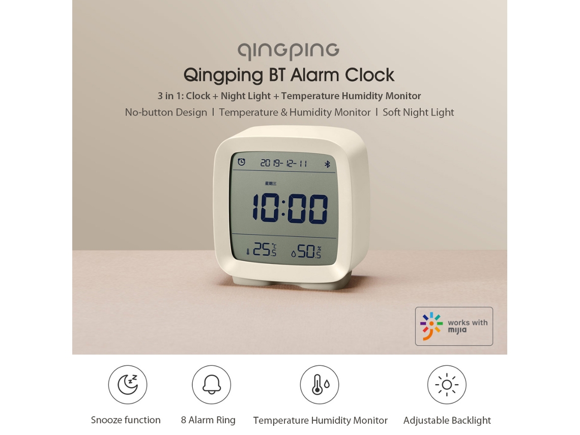 Relógio Despertador Inteligente com Luz de Noite e Monitor de Temperatura e Umidade | S/MARCA