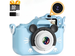 Câmera infantil Yizhood com duas câmeras HD para tirar fotos e gravar vídeos (32g, azul)