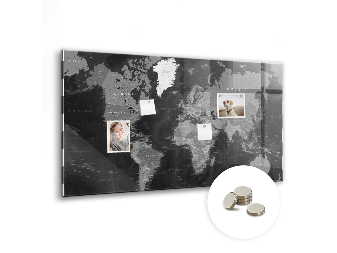 Quadro De Vidro Magnético Mapa Mundi Preto Para A Cozinha Espelharte (120x60 Cm)