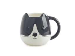 Caneca gatinho branco/preto 400 ml com alça de cerâmica BALVI