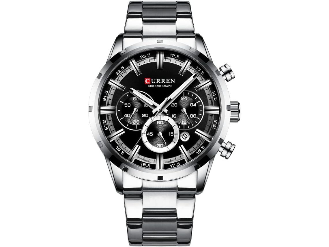 Lurelia Relógio Cronógrafo Masculino, Movimento De Quartzo, Analógico, Data/calendário, Luminoso, Aço Inoxidável, Resistente À Água 30m, Prata E Preto