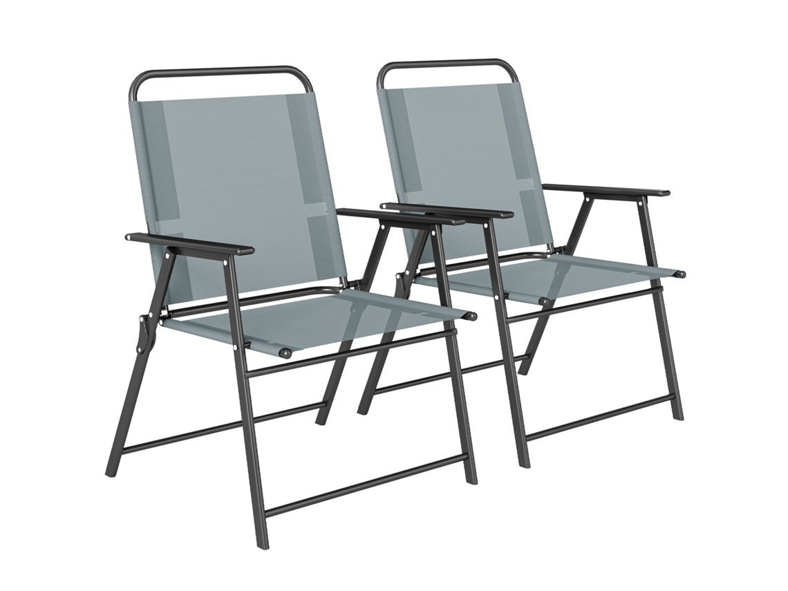 Conjunto 2 Cadeiras Jardim Dobráveis Camping Assento Tela Cinza