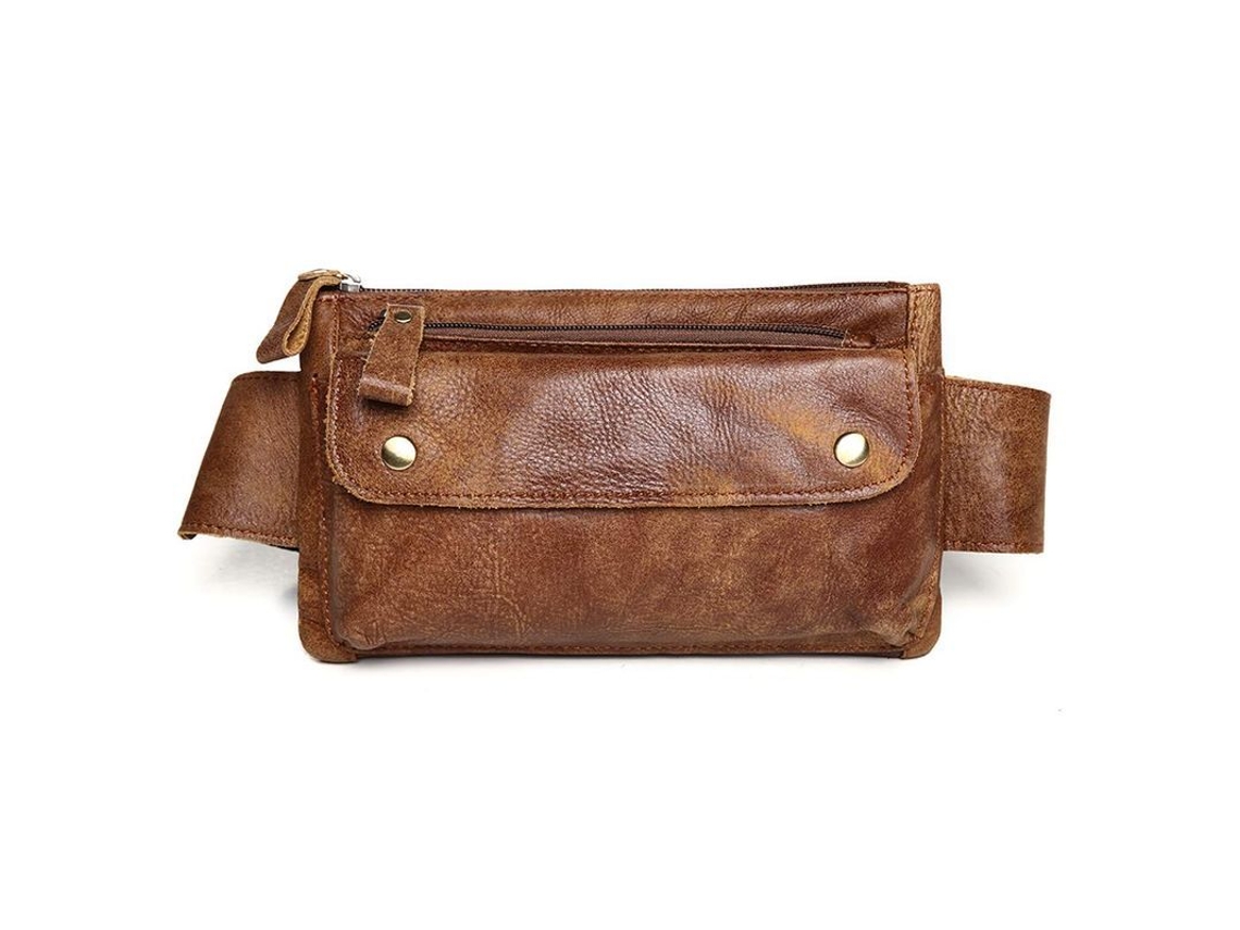 Bolsa De Couro Autêntico Vintage Para Cinto Mochila Messengero Bum Bag Marrom