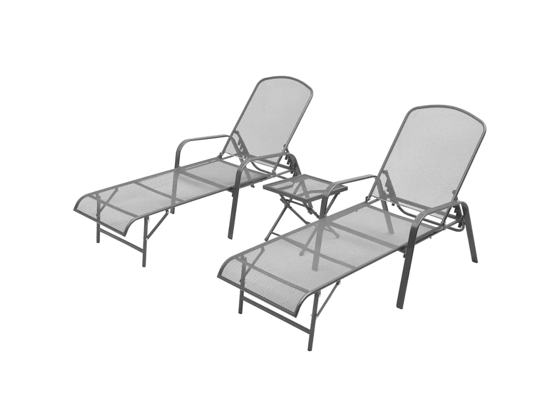 Vidaxl Espreguiçadeiras Com Mesa 2 Pcs Aço Antracite