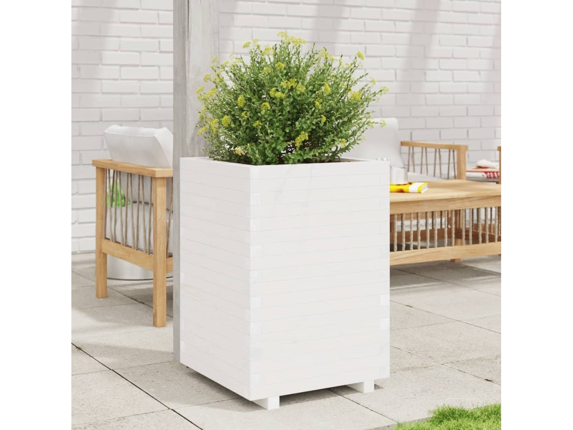 Vidaxl Vaso/floreira De Jardim 50x50x72,5 Cm Pinho Maciço Branco