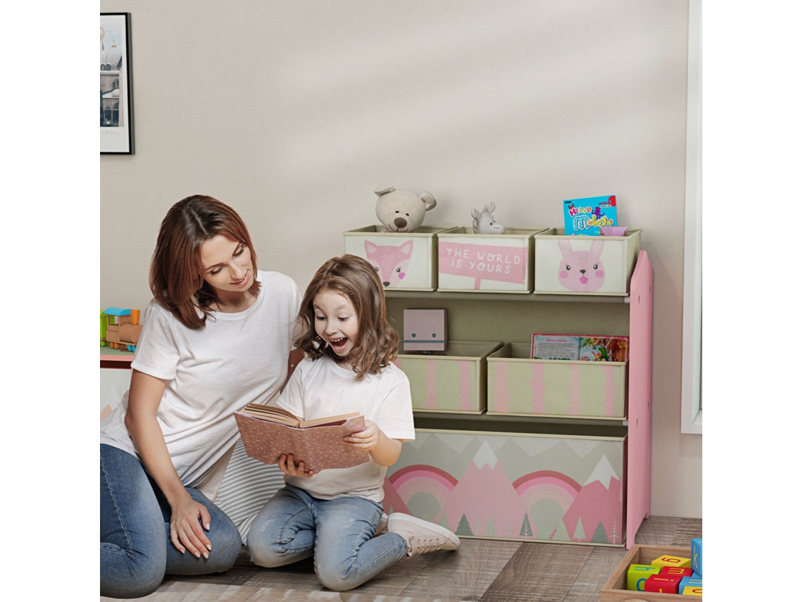 Organizador Multiuso Infantil 6 Recipientes Tecido, 63x30x66 Cm, Rosa
