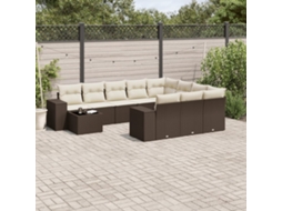 Vidaxl 11 Pcs Conjunto Sofás De Jardim C/ Almofadões Vime Pe Castanho