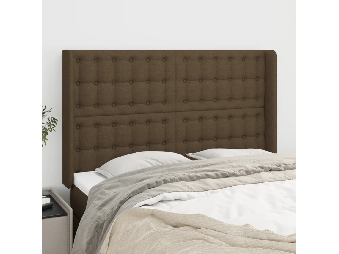 Vidaxl Cabeceira Cama C/ Abas Tecido 147x16x118/128 Cm Castanho-escuro