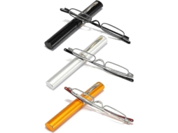 3 Pares De Óculos De Leitura Mini De Metal Delgados Leves Portáteis Com Estojo Dioptrias Happy H400 400 Dioptrias