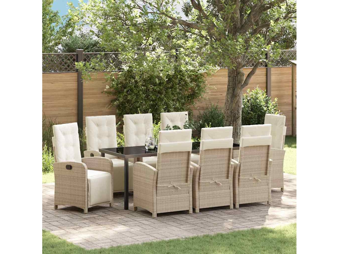 Vidaxl Conjunto de Jantar para Jardim com Almofada 9 Pcs Bege Vime Pe