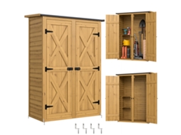 Caseta Of Garden Of Wood 115x53x156 Cm Wardrobe For Herramientas With Doors Dobles And Shelves Ceiling Inclinado Brown
