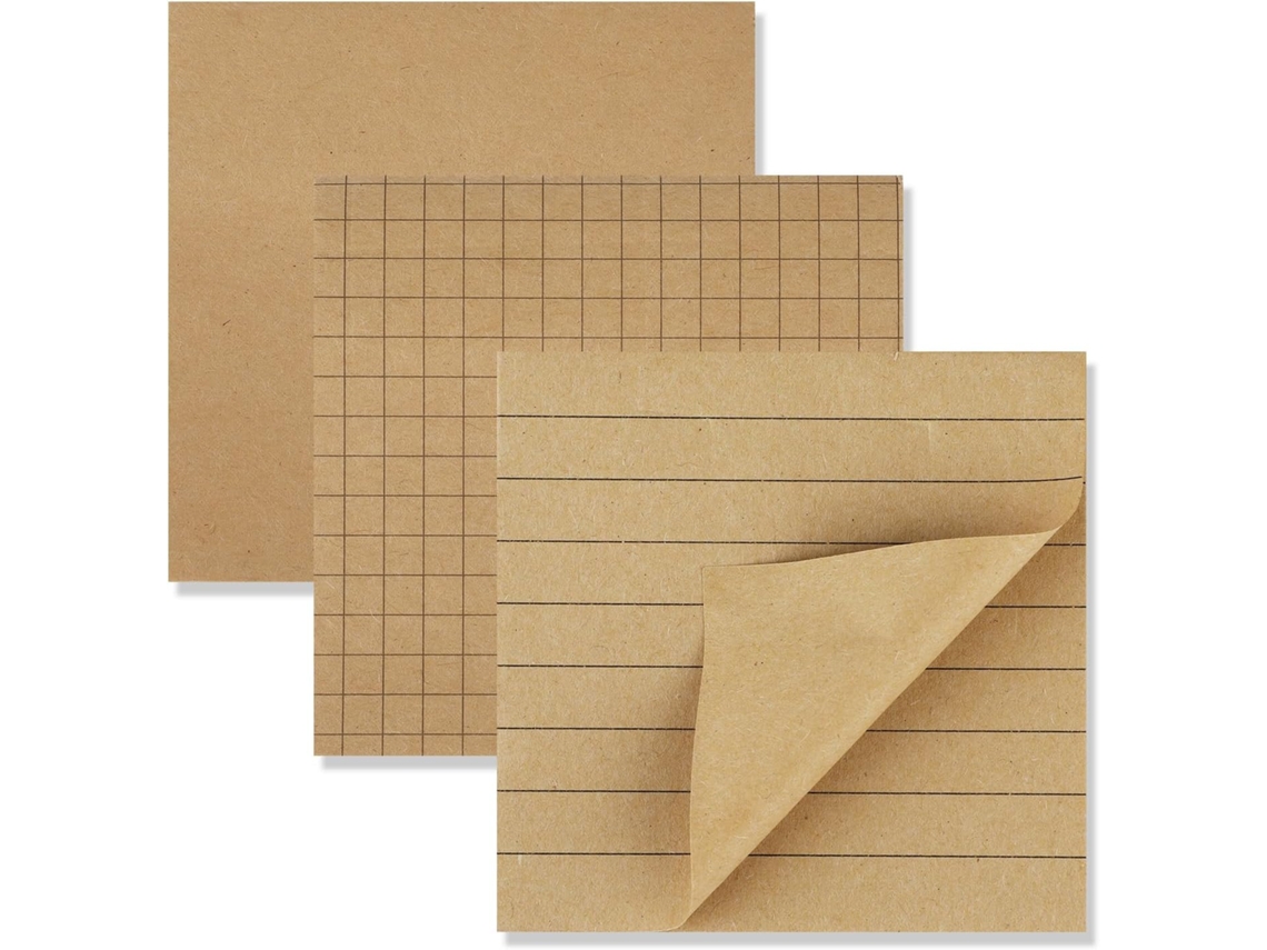 Bloco De Notas Adesivas, 7.6x7.6cm, 80 Folhas Cada, Marrom