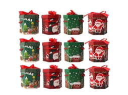 Conjunto De 12 Caixas De Papel Para Embalar Doces De Natal, Com Tema Natalino E Alça. Hengjian