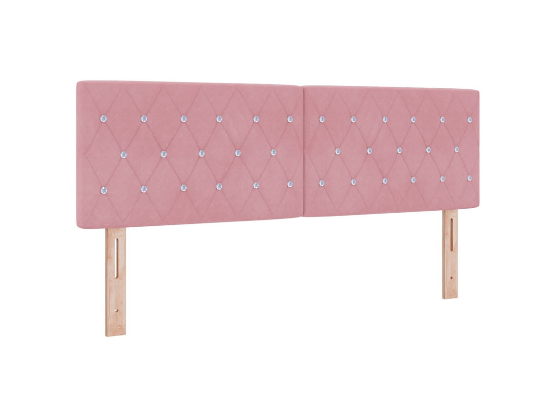 Cabeceira Led  Com Botão De Cristal, Estofada Em Rosa, Vidaxl, Veludo.