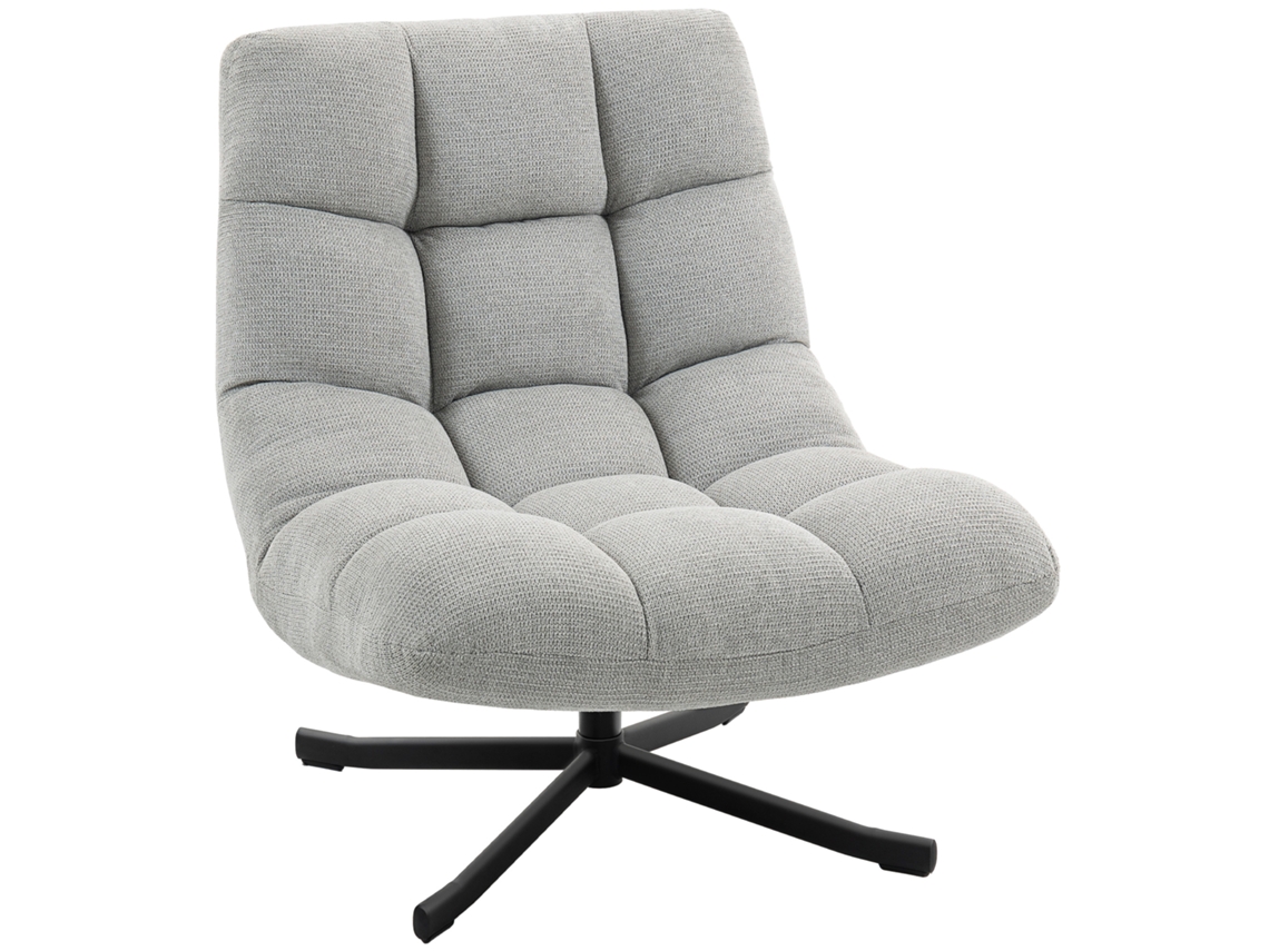 Poltrona Giratória Em Chenille Base Cruzada Cinza Claro