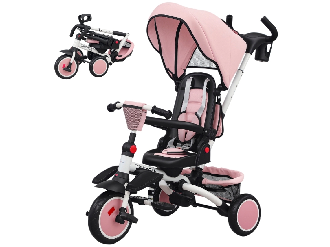 Triciclo Infantil, Carrinho 6 Em 1 Para Crianças Pequenas, Com Alça De Empurrão, Assento Ajustável, Design Dobrável, Rede De Segurança Cs
