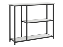 Mesa Console em Industrial, 2 Prateleiras, Visual Mármore, Preto + Branco Ge