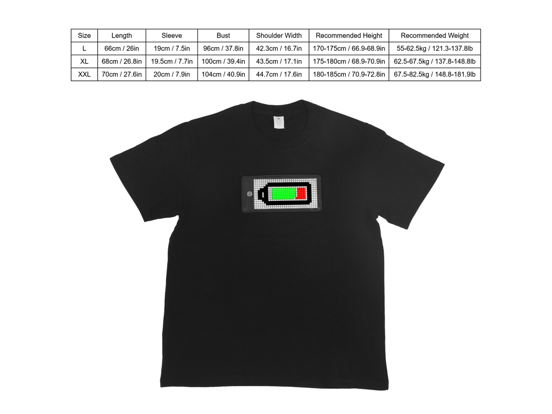 Camiseta Led Programável Com App E Tela Bluetooth Xl
