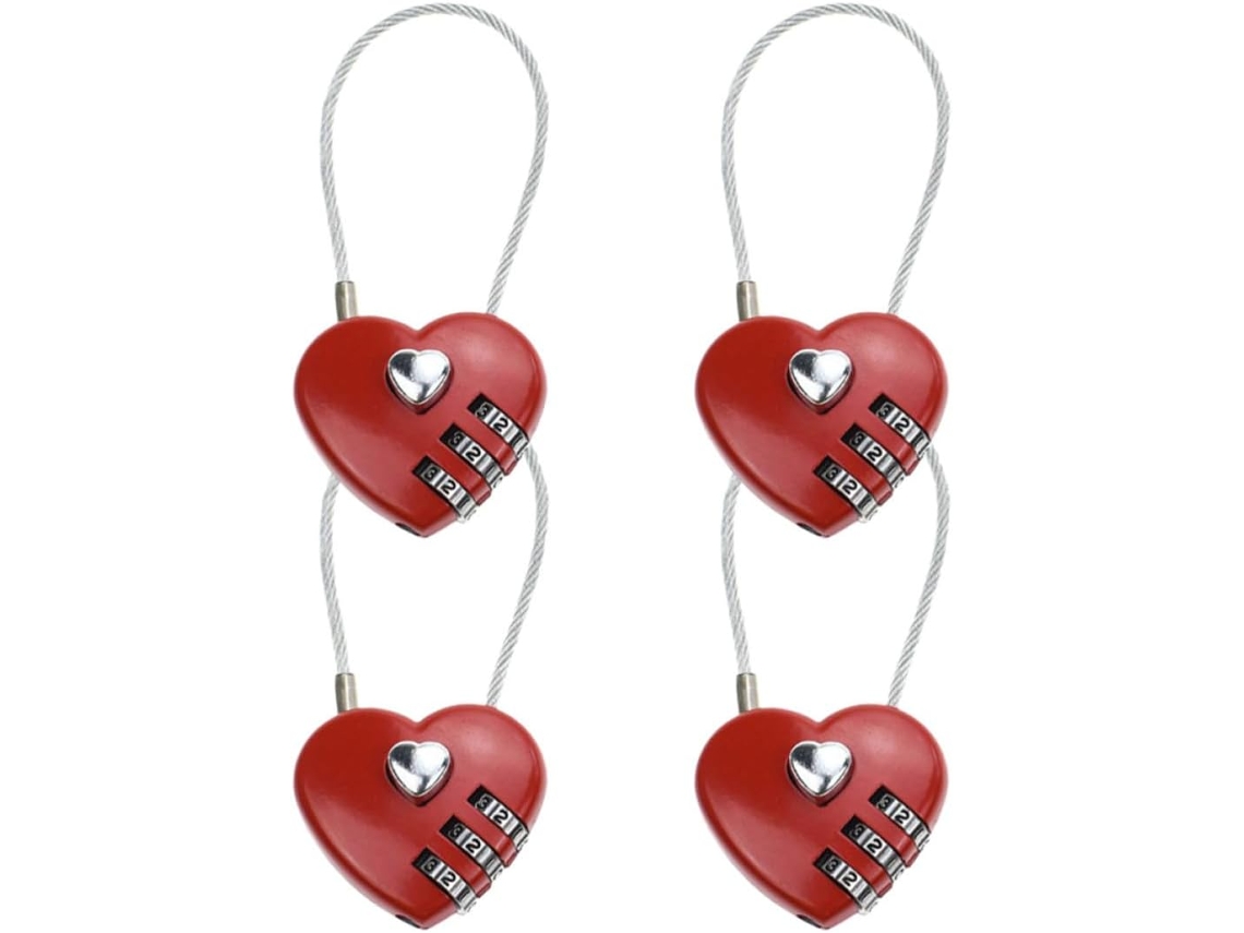 Conjunto De 4 Cadeados Combinação Em Formato Coração Vermelho Para