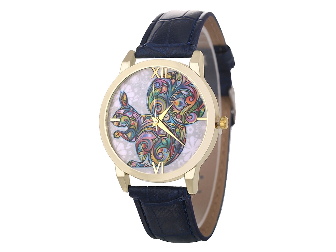 Relógio de pulso casual para mulheres e estudantes, elegante relógio de quartzo azul royal com pulseira de couro.