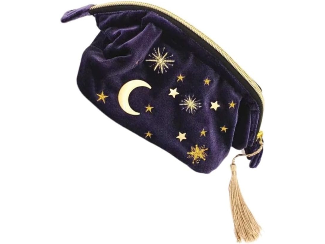 Bolsa De Maquiagem Grande De Veludo Com Bordado De Lua