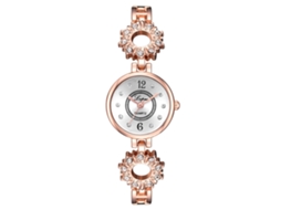 Relógio de Pulso Feminino de Quartzo com Pulseira de Liga e Strass Rose Gold White