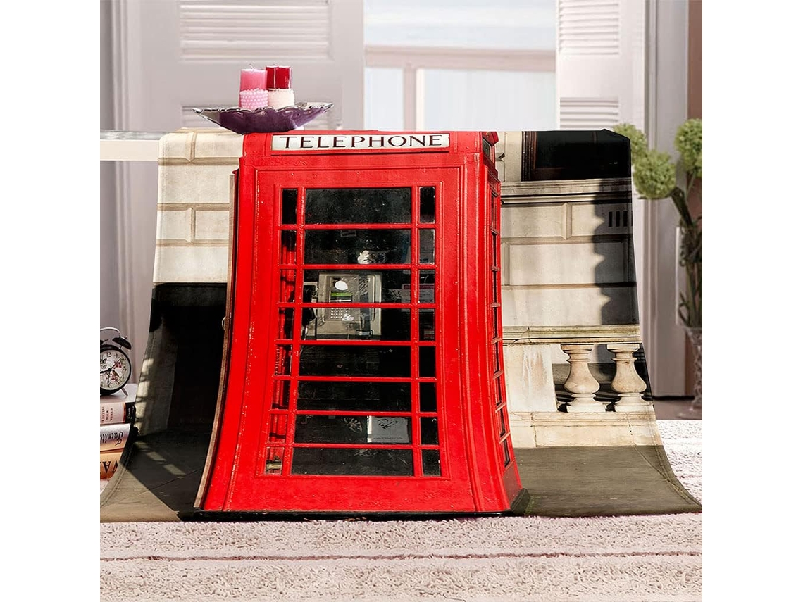 Manta com Estampa de Cabine Telefôn em Microfibra 150x200cm